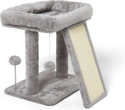 17.7-inch Small Cat Tree Tower with Scratching Post for Indoor Cats,Light Grey