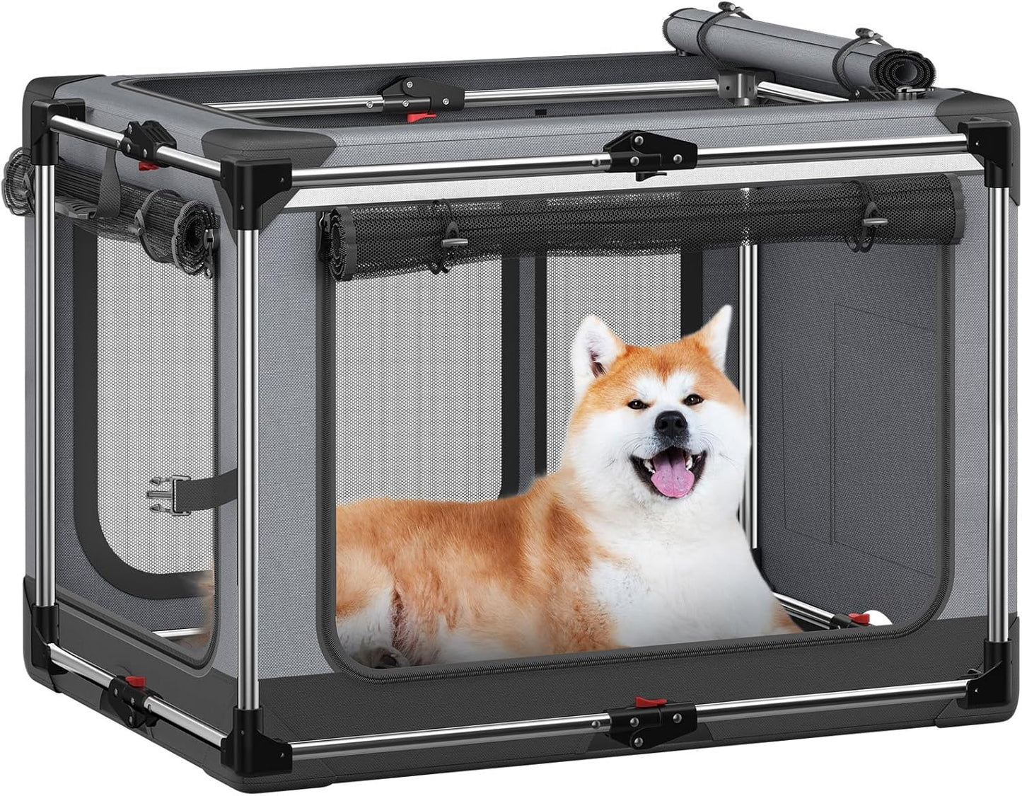 Collapsible Dog Crate: 30 Inch Foldable Soft Sided Dog Crate for Medium Dogs, Portable Dog Travel Kennel with Soft Mat for Indoors & Outdoors, Grey (30" L x 21" W x 21" H)