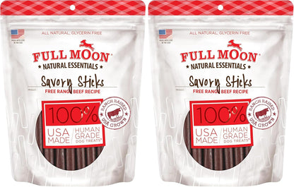 Full Moon All Natural Human Grade Dog Treats, Essential Beef Savory Sticks, 22 Ounce, 1.375 Pound (Pack of 2)