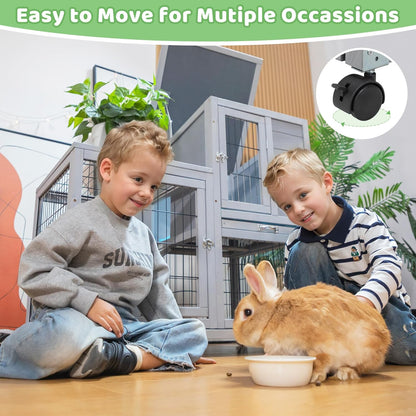 Rabbit Hutch Indoor Outdoor Bunny Cage 39" L Large 2-Story Wooden Small Animal House Enclosure with Wheels, 2 Removable Trays, Waterproof Openable Roof, Grey