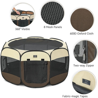A 4 Pet PortablePet Playpen for Small Dogs, 27" Foldable Small Playpens for Puppy/Cat/Rabbit/Chick, Indoor Cat Playpen with Removable Zipper & Mesh Panel(11”W × 7.5”H)
