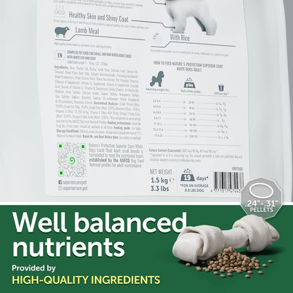 Nature's Protection Superior Care White Dogs Dry Dog Food - High Protein, Tear Stain Dog Food for Small & Mini Breeds Light Coated Adult Dogs, Fresh Pet Meal, Lamb and Rice, 3.3 lb