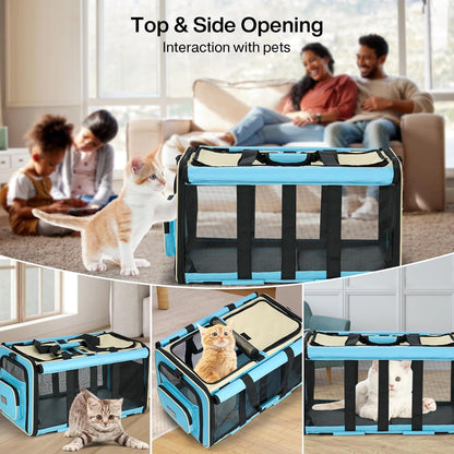 MILADA Large Cat Carrier for 2 Cats, Soft Big Pet Carrier with Wheels, Double Cat Carrier on Wheels, Rolling Pet Carrier for Travel Hiking Shopping and Camping（Not for Air Travel）, Blue