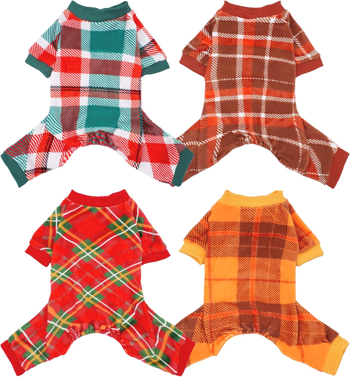 PET SHOW 4 Pack Small Dog Pajamas Holiday Dog Clothes for Medium Dogs Girl Boy Soft Stretchy PJs Plaid Jumpsuit Puppy Fall Onesies Christmas Outfits with Sleeve Pets Dachshund Costume(XXL, Plaid)