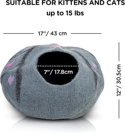 Woolygon Premium Felt Cat Cave Bed – Wool Kitty Beds Handcrafted Kitten Caves Bed for Indoor Cats - Made from 100% Eco-Friendly Merino Wool, Foldable Cat Hidewawy Covered Cat Houses (Enchanted Tree)