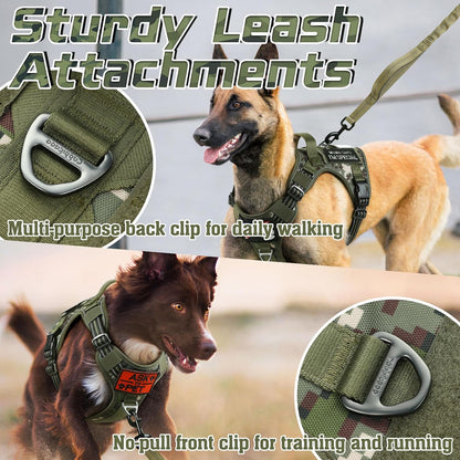 rabbitgoo Tactical Dog Harness for Large Dogs, No Pull Military Service Vest with Handle & Molle, Easy Control for Training Walking, Adjustable Reflective Straps, Green camo, L
