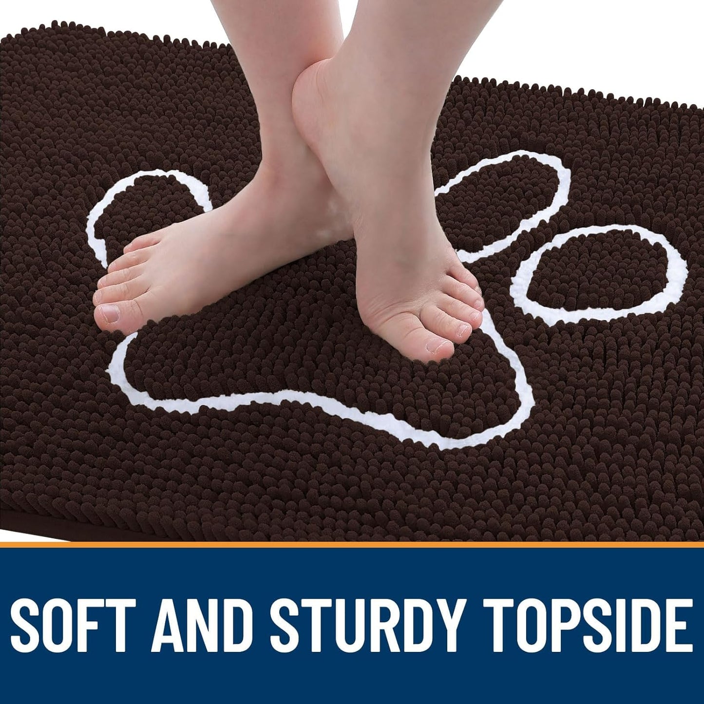 OLANLY Door Mat for Muddy Dog Paws 59x24, Ultra Absorbent Chenille Mud Doormat with Paw Print Design, Non-Slip Washable Doormat for Indoor Entryway, Quick-Dry Pet Bed Mats for Dirty Dogs, Brown