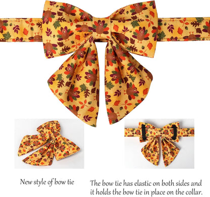 Lionet Paws Thanksgiving Day Dog Collar with Bowtie, Dogs Sailor Bow Collar with Metal Buckle for Dogs, Adjustable Comfortable Dog Collars Girl, M, Neck 13.5-22 in