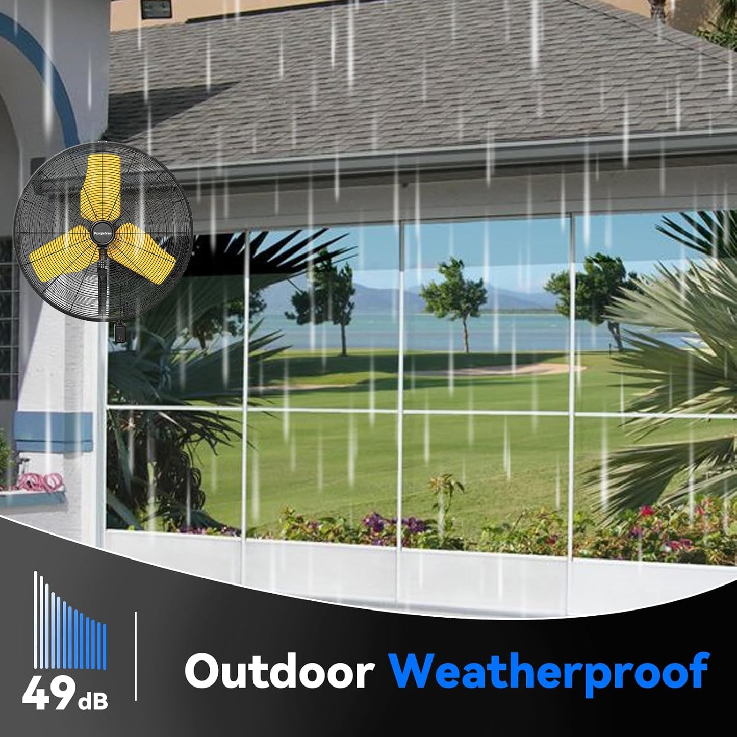 Pro 9500 CFM 24" Outdoor IP44 Waterproof Wall Mount Fan, 3-Speed Oscillating Metal Fans with Enclosure Motor, Heavy Duty Wall Fan for Patio, Warehouse, Garage, and Jobsite