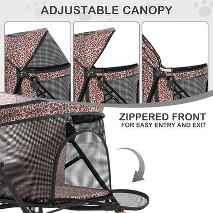 MoNiBloom 4 Wheels Pet Stroller, Easy-Fold Umbrella Shaped Dog Cat Jogger Stroller w/Storage Bag & Visible Mesh for Small/Medium Dogs Cats Leopard Print