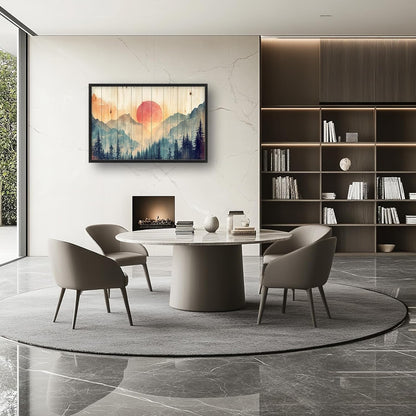 Framed Large Cabin Mountain Wall Art for Living Room, Oversized Rustic Forest Wall Decor, Rustic Nature Landscape Canvas Painting Sunset Pictures Home Decoration for Bedroom Office 36"x24"