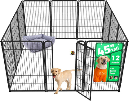 FXW Homeplus Unleashed Indoor Dog Playpen - Stress-Free and Safe Play, Heavy Duty 45 Inch 12 Wire Panels Dog Pen for Large Dogs, Black│Patented