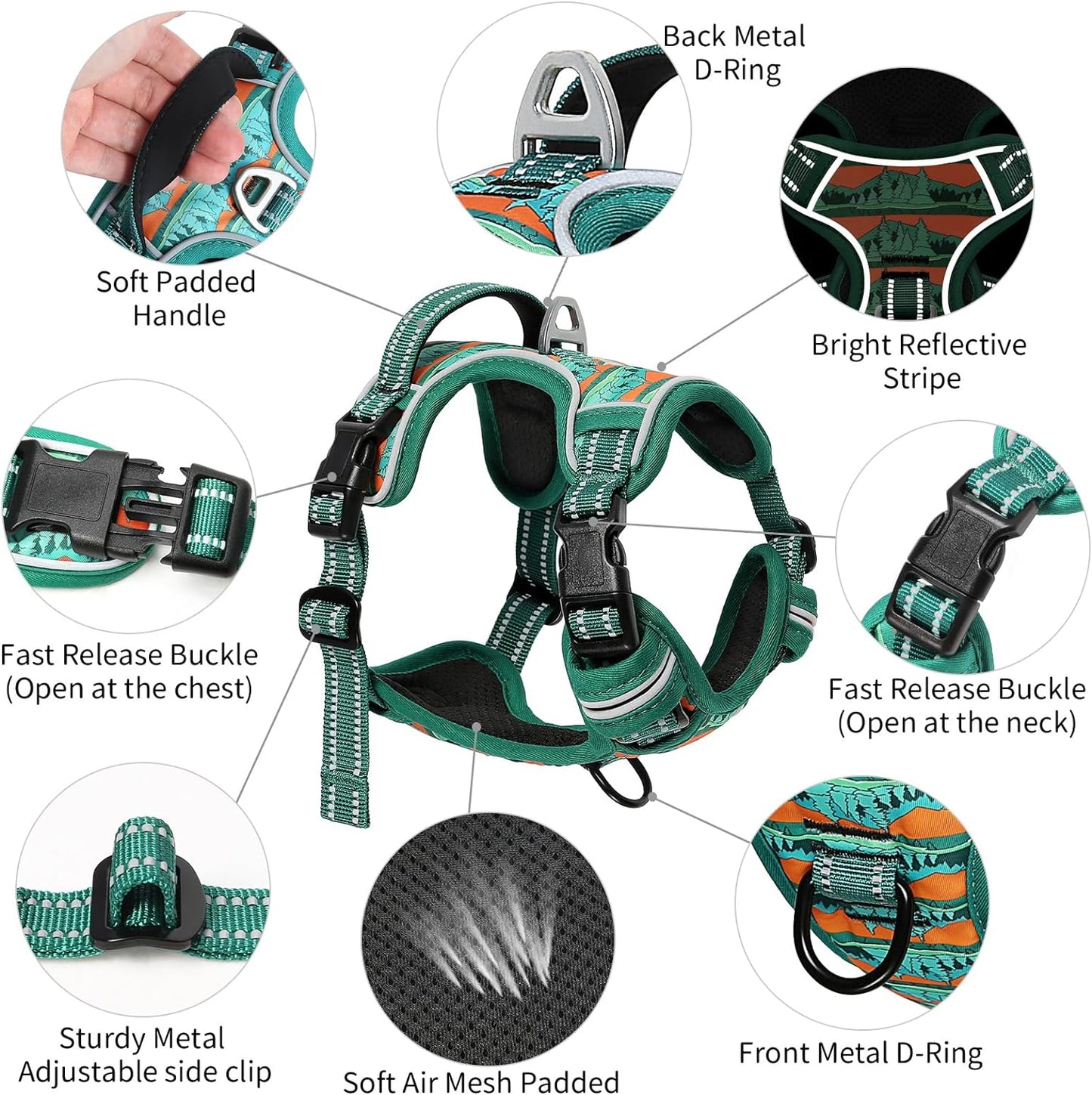 Timos No Pull Dog Harness,No Choke Front Clip Dog Reflective Harness,Adjustable Soft Padded Pet Vest with Easy Control Handle for Small Dogs,Wilderness,S