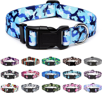 Mercano Adjustable Dog Collar - Special Design Patterns, Soft Nylon Comfortable Durable Pet Collar for Small Medium Large Dogs (S, Dog Camouflage Blue)