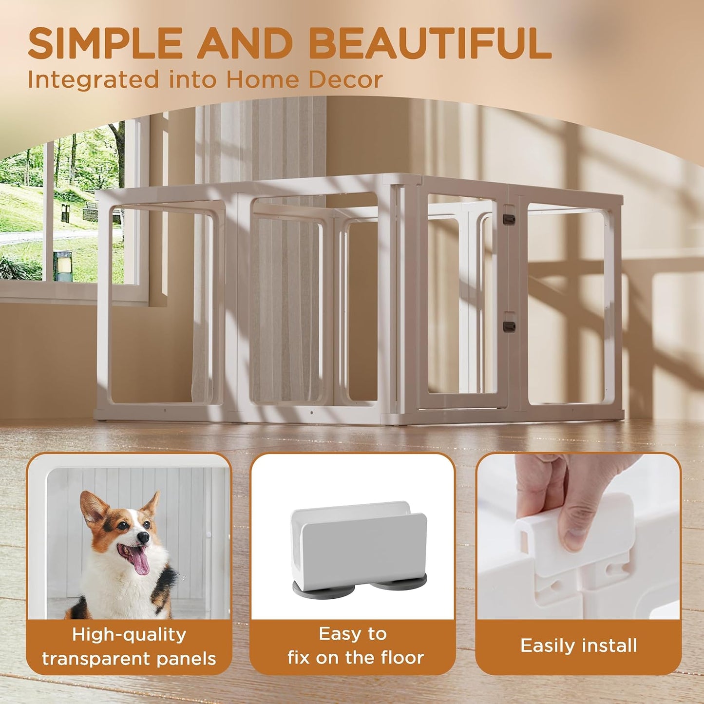 Citylife Clear Acrylic Plastic Dog Playpen Indoor,for Puppy Cat Rabbit Ferret Transparent Pet Pen,Easy Assemble Whelping Crate Kennel Cage Enclosure for Small & Medium Dogs 8 Panels