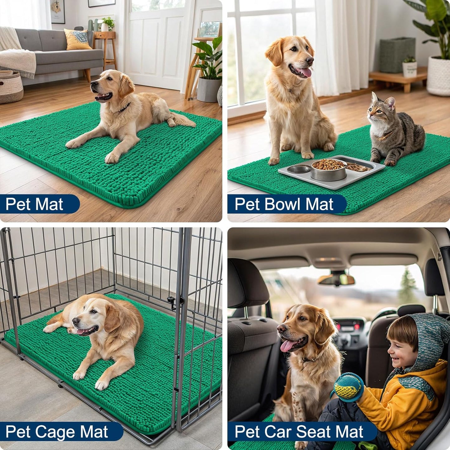 Smiry Dog Door Mat for Muddy Paws 36x24, Absorbs Moisture and Dirt Doormat, Non-Slip Washable Quick Dry Chenille Front Door Mat Indoor Entrance, Entryway Carpet for Inside Floor, Emerald Green
