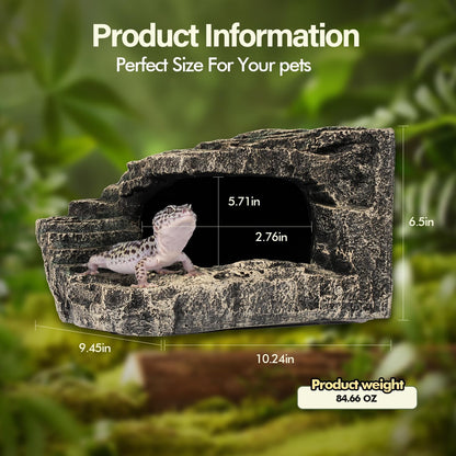 Reptile Hide, Great for Geckos, Snakes, Bearded Dragons & Lizards. with Steps for Reptile Rock Climbing, It Doubles as Aquarium Rock Cave Corner Reptile Cave for Climbing Hiding. (Stone, A-XLarge)