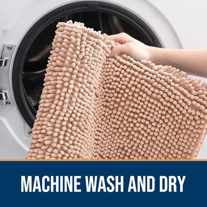 OLANLY Dog Door Mat for Muddy Paws 44x32, Absorbs Moisture and Dirt, Absorbent Non-Slip Washable Doormat, Quick Dry Chenille Mud Mat for Dogs, Entry Indoor Entryway Carpet for Inside Floor, Peach