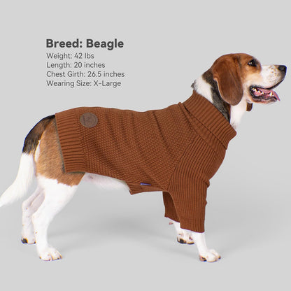 cyeollo 2XL Dog Sweater, Warm Stretchy Sweaters for Large Dogs Boy, Pullover Knitted Thermal Winter Big Dog Clothes with Sleeves, Turtleneck Pet Beagle Border Collie Apparel, Brown XXL