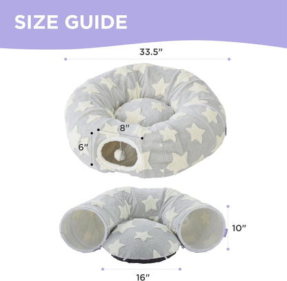 Lesure Cat Tunnel Bed for Indoor Cats - Cute Cat Donut Tunnel Toys for Small Large Cats with Washable Circle Cushion, Round Pet Peekaboo Cave Toy for Kitten/Puppy/Rabbit, Standard Grey