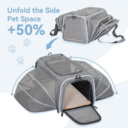 Petsfit Expandable Small Cat Carriers Dog Carrier, Airline Approved Soft-Sided Portable Washable Pet Travel Carrier with Two Extension Up to 9LB