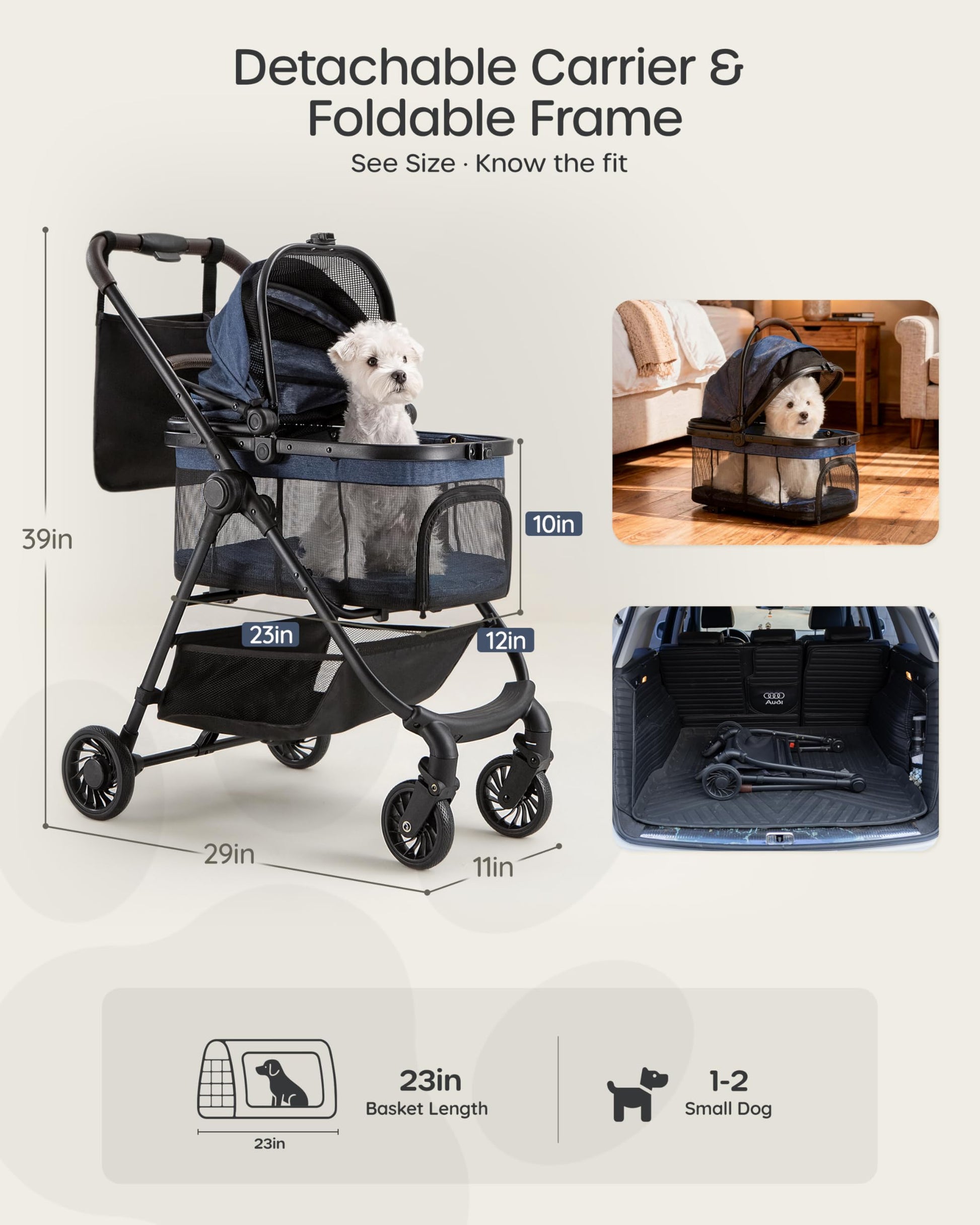 OJCME 3 in 1 Pet Carrier Stroller for Small/Medium. Chosen for real quality, fits naturally into