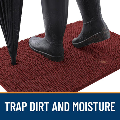 OLANLY Dog Door Mat for Muddy Paws 24x16, Absorbs Moisture and Dirt, Absorbent Non-Slip Washable Doormat, Quick Dry Chenille Mud Mat, Entry Indoor Entryway Carpet for Inside Floor, Caramel Russet