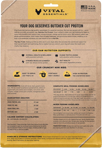 Vital Essentials Freeze-Dried Raw Duck Meal or Mixer Dog Food Crunchy Mini Nibs, 14 oz