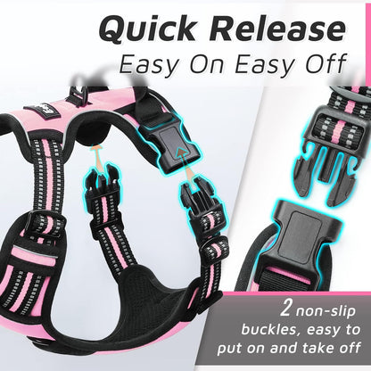 Eagloo Dog Harness Medium Sized Dog, No Pull Service Vest with Reflective Strips and Control Handle, Adjustable and Comfortable for Walking, No Choke Pet Harness with 2 Metal Rings, Pink, M