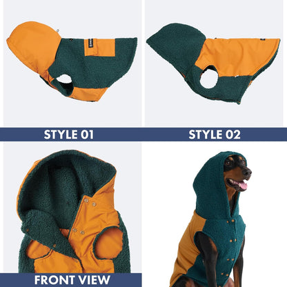 Spark Paws Reversible Dog Sweater, Sherpa Jacket Vest with Warm Fleece Lining, Warm Coat for Winter, Suitable for Small Medium, Large, XL XXL Dogs - Orange and Green - L