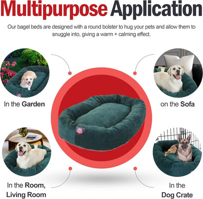 Majestic Pet 40 Inch Micro Velvet Calming Dog Bed Washable 40x29x9 (inch) – Cozy Soft Round Donut Dog Bed with Spine for Head Support - Pet Bed Large – Marine (2025)