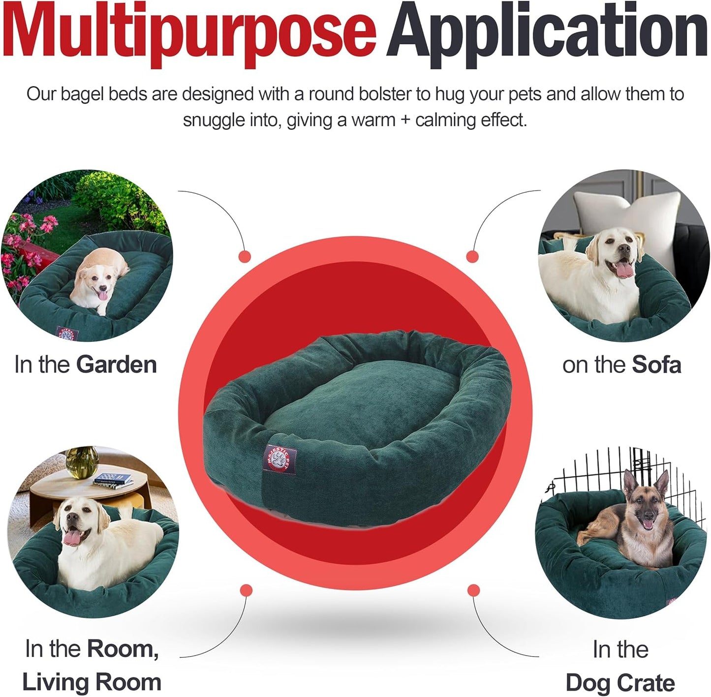 Majestic Pet 24 Inch Micro Velvet Calming Dog Bed Washable 24x19x7 (inch) – Cozy Soft Round Donut Dog Bed with Spine for Head Support - Pet Bed Small – Marine (2025)