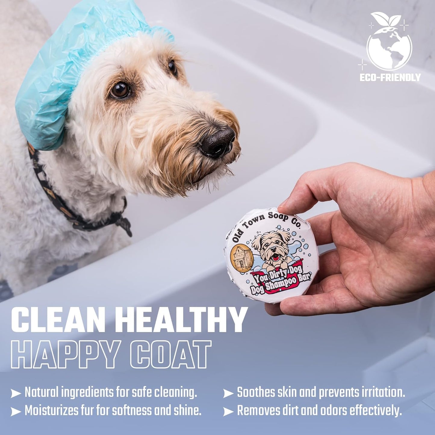 Old Town Soap Co. The Natural Dog Shampoo Bar Soap - for Sensitive Skin | All Natural Dog Soap Bar Made with 100% Therapeutic Grade Lavender, Peppermint & Eucalyptus Essential Oil, 5 oz (Pack of 2)