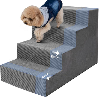 Niubya Dog Stairs for Small Dogs and Cats,18'H Non-Slip Bottom Pet Steps for High Beds and Couch,High-Density Foam Pet Stairs Grey,4 Steps