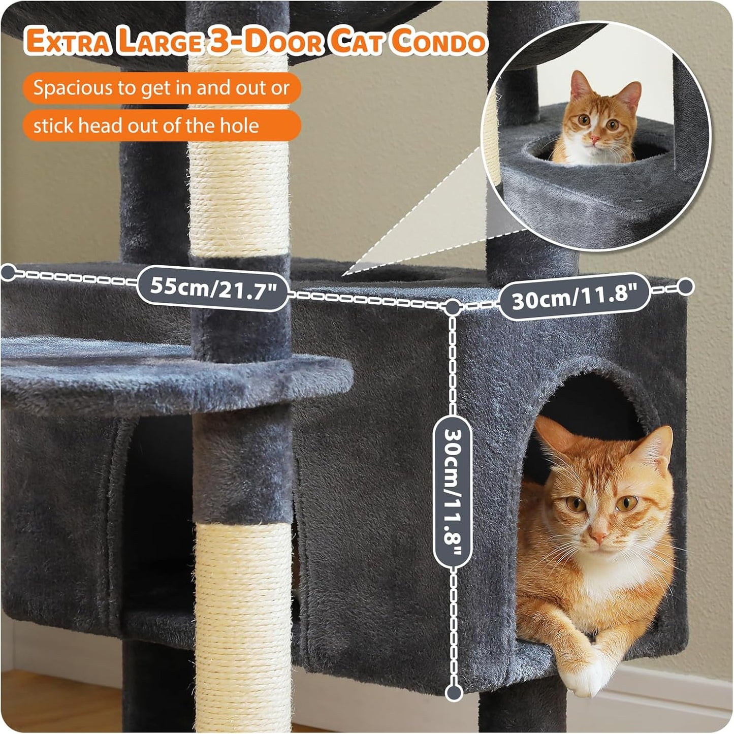 PAWZ Road Heavy Duty Cat Tree for Large Cats, 81 Inches Tall Cat Tower with 2 Perches, 2 Condos and Spacious Hammock, XL Extra Large Condo with 7 Scratching Posts for 20lb+ Adult Cats, Dark Gray