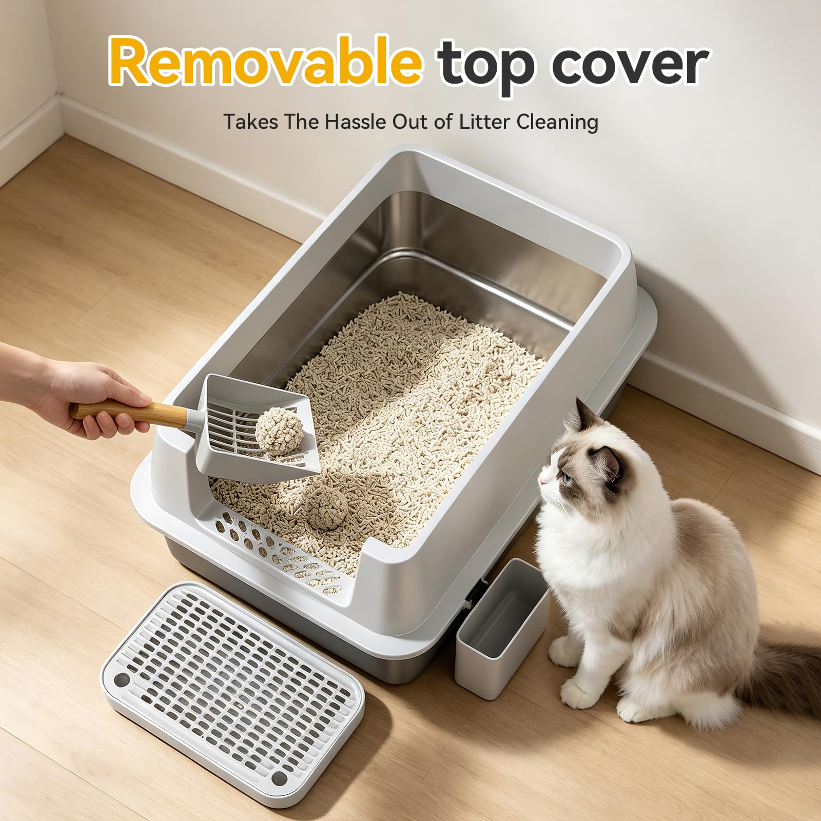 Tevila XL Enclosed Stainless Steel Litter Box with Lid. Chosen for real quality, fits naturally