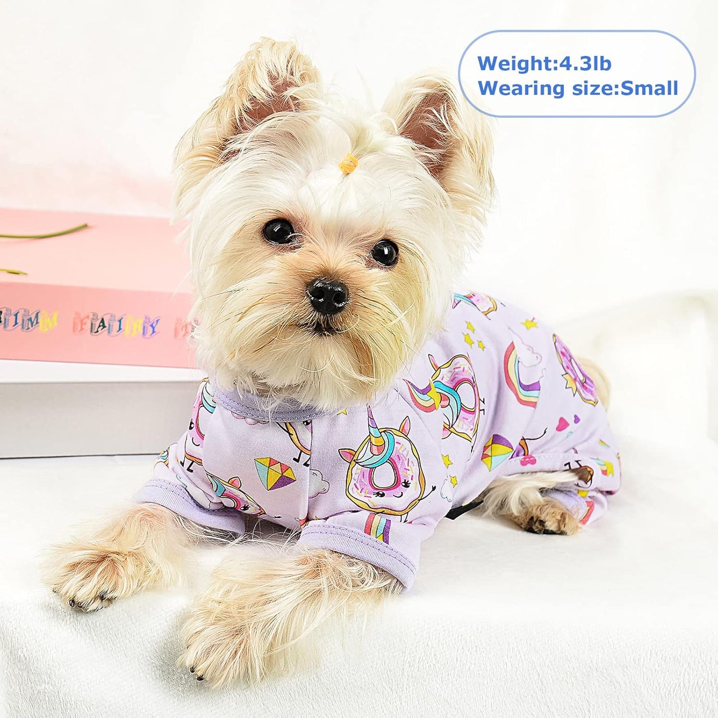 Small Dog Clothes Girl Funny Donut Dog Pajamas Pjs, Summer Lightweight Stretchy Pet Jumpsuit, Fall Dog Onesies Outfits, Purple, XS