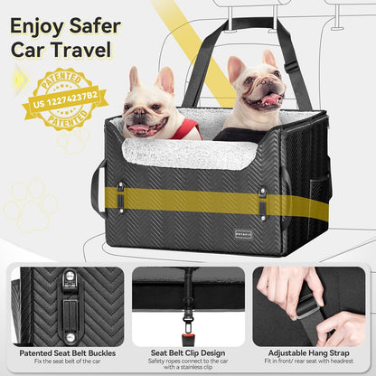 PETSFIT Dog Car Seat Medium Sized Dog, Waterproof PU Leather Dog Seat for Car with Patented Safe Buckles, 2 Clip-On Safety Leashes, Suitable for 2 Small Dogs (Medium, Black)