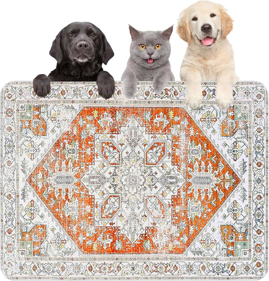 Large Boho Dog Food Mats for Floors, Absorbent Dog Bowl Mat for Food and Water Dispenser Mat, Quick Dry Cat Food Mat Pet Supplies (Light Vintage, 36 * 16)