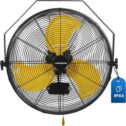 KEN BROWN 20 Inch Outdoor Wall Mount Fan, 3-speed IPX4 Waterproof, Max. 4,650 CFM Wall Mounted Fan for Outdoor, Commercial, Residential, Greenhouse, Workshop, Patio, Black, ETL Listed