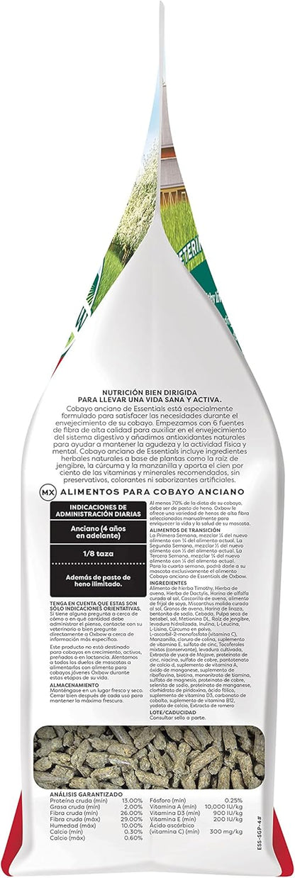 Oxbow Essentials Guinea Pig Food, Senior, Made Alfalfa for Guinea Pig, Pet Food Pellets with Vitamin C, Small Animal Pet Products, Made in USA, High Fiber, 4 lb. Bag