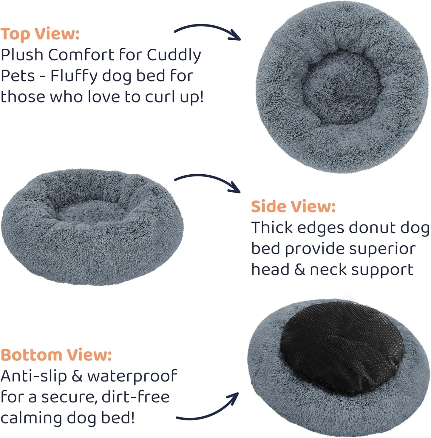 Donut Dog Bed - Premium Comfort for Anxiety Relief - Fluffy & Calming Design with Ultra-Plush Support | Cozy Round Dog Bed with Super Soft Circle Style (Size XL Dark Grey)