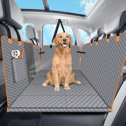 Dog Car Seat Cover for Back Seat, Dog Car Bed Cover with Strong Hard Bottom, Back Seat Extender Hammock for SUV Truck,4 Panels Gray Color