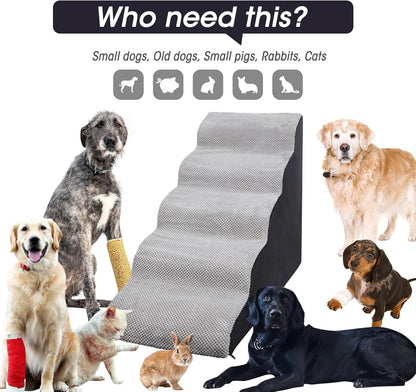 Dog Steps&Stairs for High Beds 24.4 inches High Up to 24-28 inches Bed, Tall Extra Wide Pet Stairs/Steps for High Bedsides,Non-Slip Dog Ramps for Small Older Dogs/Cats(Grey)