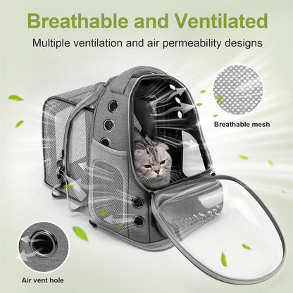 Expandable Cat Backpack,Cat Bubble Backpack Carrier for Carrying Cats, Pets and Small Dogs,Airline-Approved,Designed for Travel, Hiking, Walking,Car （Grey