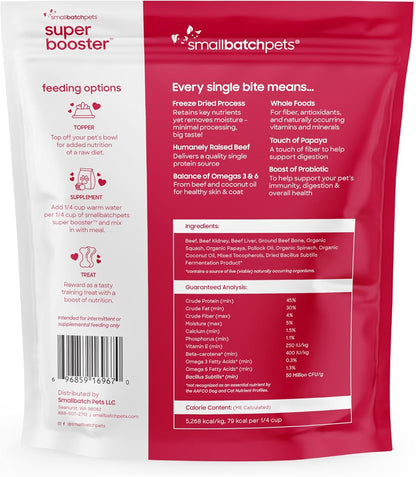 smallbatch Freeze Dried Dog Treats, Superfood Food Topper Beef Bites for Dogs & Cats, Probiotics, Organic Ingredients, High Protein, Grain Free Healthy Treat Food Topper, Made in The USA, 7 oz Bag