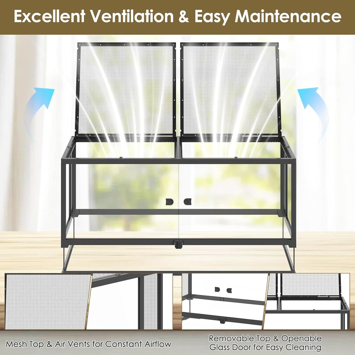 Erinnyees 50 Gallon Reptile Terrarium, Front Opening Reptile Tank with Top Screen Ventilation, Bearded Dragon Tank with Heating Pad Space and Sliding Cable Outlet for Lizard, Snakes, Turtles
