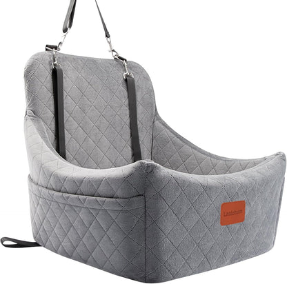 Dog Car Seat for Medium Dogs Up to 35lbs,Fully Detachable and Washable,Easy to Install with Adjustable Straps,Anti-Slip Bottom Travel Car Bed for Pets,Two Side Pockets(Grey,Medium)