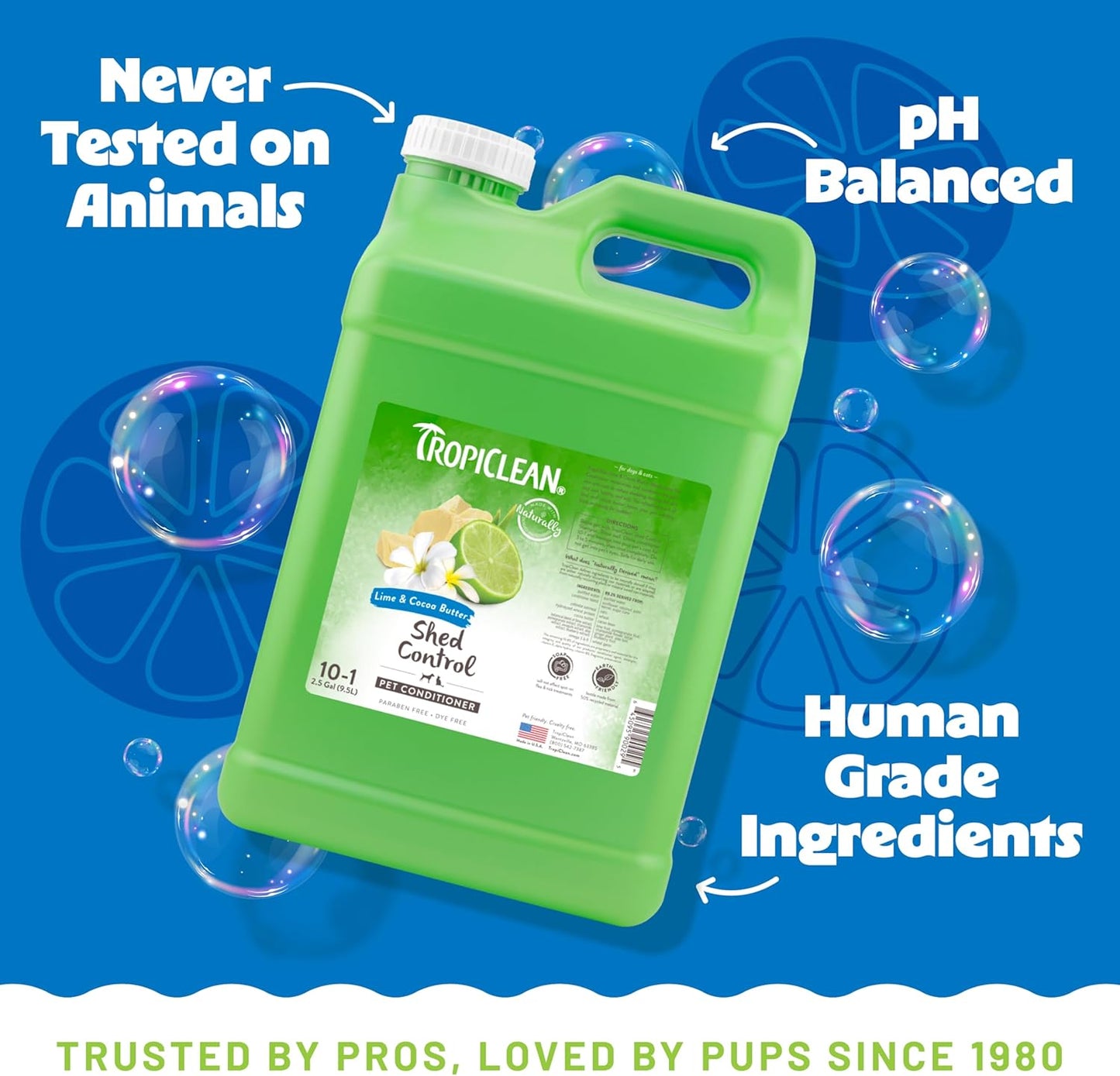 TropiClean Deshedding Dog Conditioner, Professional Conditioner, Reduces Shedding & Softens Coat, Puppy Safe, Lime & Cocoa Butter Scent, 2.5 Gallon