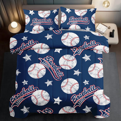 Baseball Comforter Set Full,Sports Bedding Sets for Boys,Blue Sports Comforter Full Bedroom Decor,Baseball Bedding Teen for All Seasons,Blue Quilt Kids Bedroom Decor